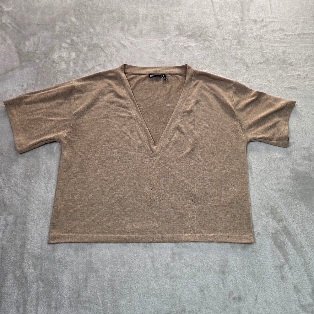 ASOS DESIGN Womens Deep V-Neck Short Sleeve Knit Top Camel Tan Size US 8